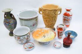 A Chinese porcelain planter and other items
