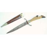 A WWII hunting dagger, marked Rich-ABR-Herder, with leather scabbard and hoof handle, 30.