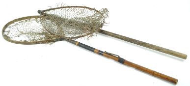 A brass bound folding landing net, 141cm long,