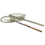 A brass bound folding landing net, 141cm long,