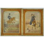 English school, 19th century, Hunting scenes, watercolours, a pair, in oak and parcel gilt frames,