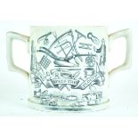 A 19th century Staffordshire pottery 'Farmers Arms' two handled mug, printed in black,