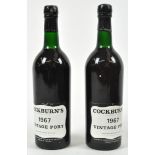 Two bottles of Cockburn's 1967 vintage port, 75cl (?) no proof,