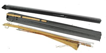 'The Hardy Marston Blagdon Rod', three piece split cane fly rod with two tips, in original tube,