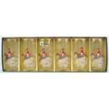 A set of six Iris giftware glasses, each printed with a hunting scene, paper label to one,