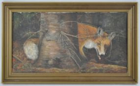 P Rosen,Fox and Tree, oil on canvas, signed lower left,