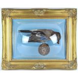 Taxidermy : A Jay, perched on a pine cone, in a gilt frame with domed glazing,