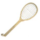 A vintage children's tennis racquet, un-marked,