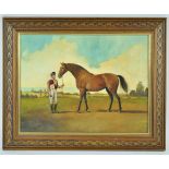 20th century school, Jockey and Horse in a landscape, oil on canvas,