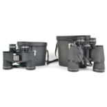 A pair of Chinon rapid focus binoculars, cased, and a pair of Boots Pathescope binoculars,