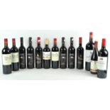 A bottle of Chevalier De Bayard red wine together with eleven other assorted bottles of red wine