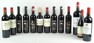 A bottle of Chevalier De Bayard red wine together with eleven other assorted bottles of red wine