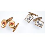 A pair of cufflinks, each printed with a hunter horses head,