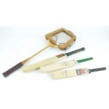 Three miniature cricket bats, two signed, largest 51cm high,