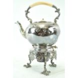 A Victorian silver plated spirit kettle, on stand with ivory handle,