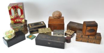 A late 18th century satinwood and walnut tea caddy,