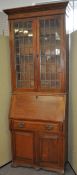 An oak bureau bookcase,