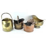 Four brass and copper coal scuttles