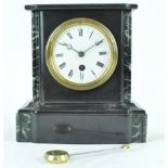 A Victorian black slate and coloured marble clock,