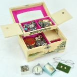 A large Italian jewellery box containing vintage jewellery and a watch