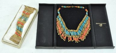 Two boxes of Indian coral and turquoise necklaces and bracelets