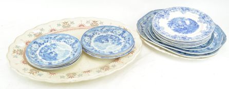 A quantity of 19th century pearlware "Rural Scenes" pattern plates and platters,