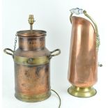 A small copper milk churn (fitted as a lamp),38cm high, and a copper coal scuttle,