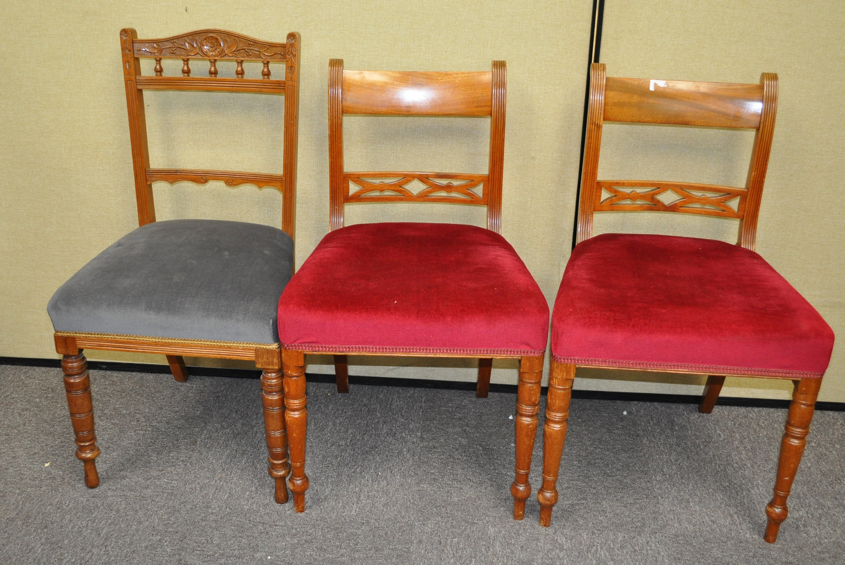 A Victorian mahogany dining chair and a pair of mahogany dining chairs - Image 2 of 2
