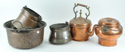 A copper and brass kettle,
