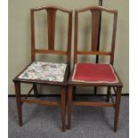 A pair of Edwardian mahogany and boxwood strung chairs