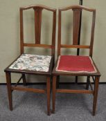 A pair of Edwardian mahogany and boxwood strung chairs