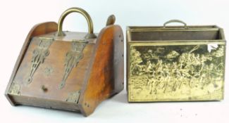 An Edwardian oak and brass mounted coal box,