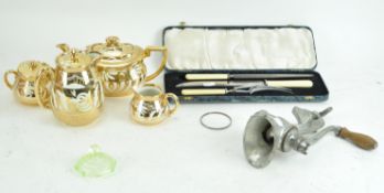 A gold lustre teapot and other items