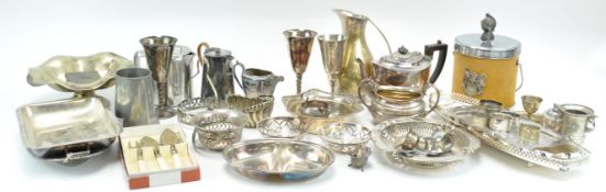 A silver plated teapot and other silver plate