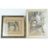 Two early 20th century etchings of a street and river scene