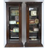 Two vintage display cabinets with a collection of packaging,