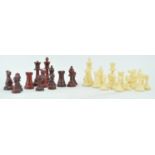 A plastic set of chess pieces,