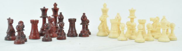 A plastic set of chess pieces,