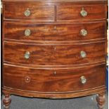 A George IV mahogany bow fronted chest of two short and thee long drawers,