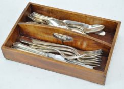 A wooden cutlery box and cutlery