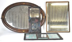 A painted wood wall mirror 20cm x 90cm and three others