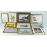 A print after Carol Few of a dog on a footstool in decorative gilt frame,