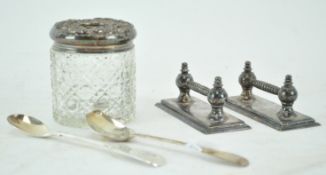 A silver moon spoon, cased,