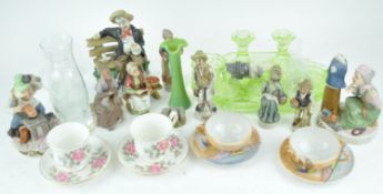 A green glass dressing table set and other items