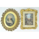 A Victorian plaster gilt framed Baxter print, 31cm x 24cm, together with an oval frame,