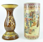 A jardiniere stand and an oriental umbrella pot,