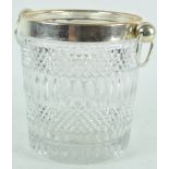 A large pressed glass and plated metal champagne bucket with side set ring handles,