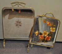 Two 19th century brass fire screens set with mirrors,