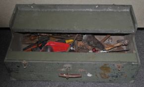 A green wooden toolbox,