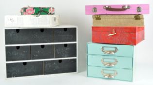 A group of assorted storage boxes, to include one in Chinese silk,